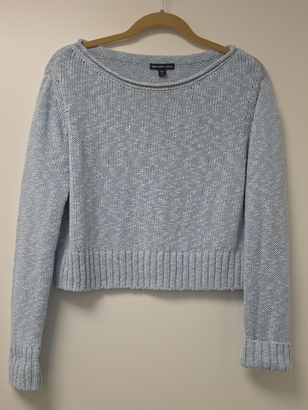 James Perse Pale Blue Cropped Crew Sweater
